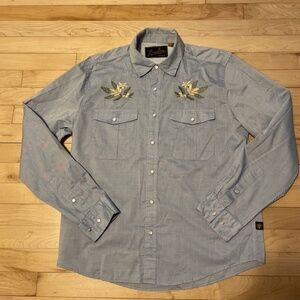 Howler Bros Gaucho Pearl Snap Shirt Mens S Blue Orange Blossom